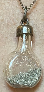 Vintage Petite Glass Bottle Holding Silver Leaf Necklace