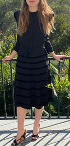Vintage 1940s Black Crepe Velvet Trimmed Dress