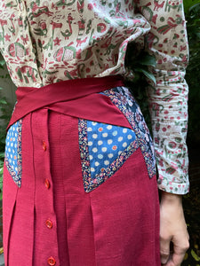 Vintage Koos Van den Akker Red Linen with Appliqué Skirt