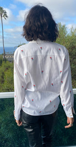 Vintage Escada Cotton Shirt With Rose Embroidery