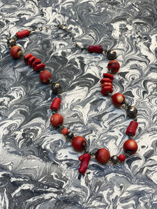 Vintage Red Coral and Silver Bead Necklace