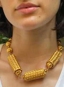 Vintage Oversized Woven Gold Tone Bead Necklace