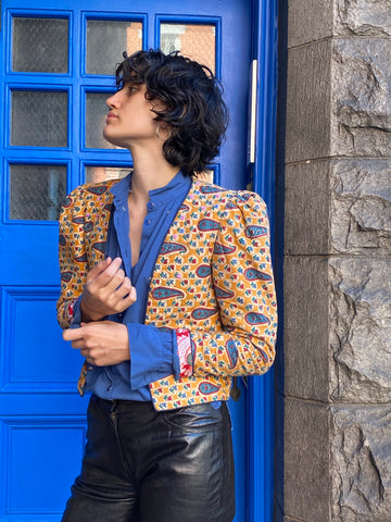 Alix of Bohemia Saffron Paisley Puff Sleeve Embroidered Jacket